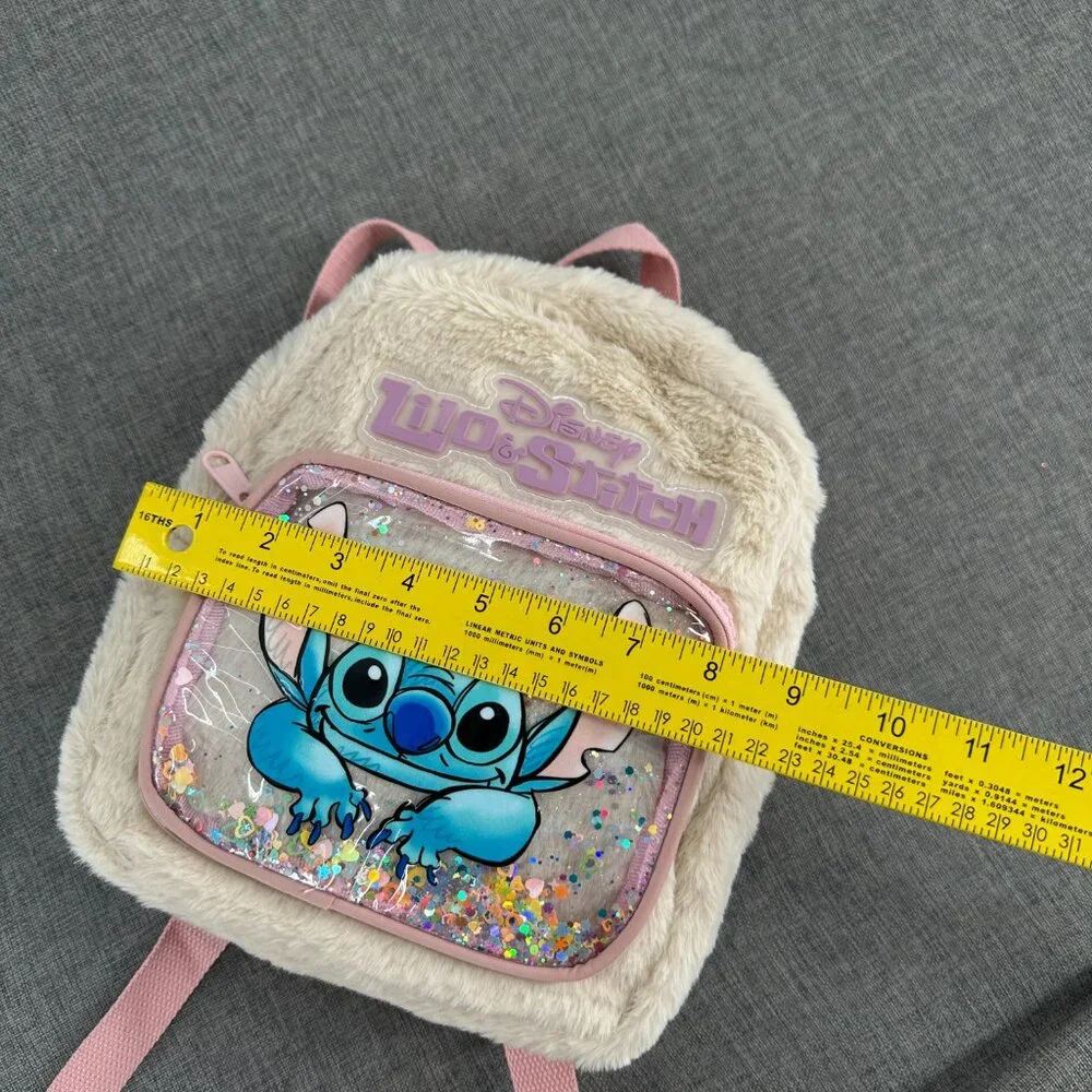 NEW! Disney Lilo &‎ Stitch Plush Backpack Beige Turquoise Sequin Pocket detail